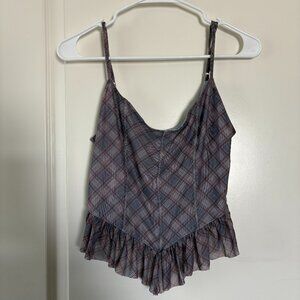 Plaid peplum camisole top